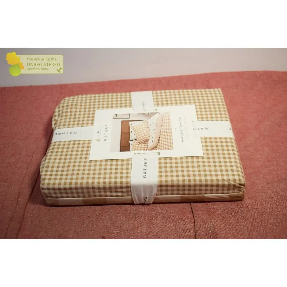 Gathre Khaki Gingham Reversible Duvet Set Twin